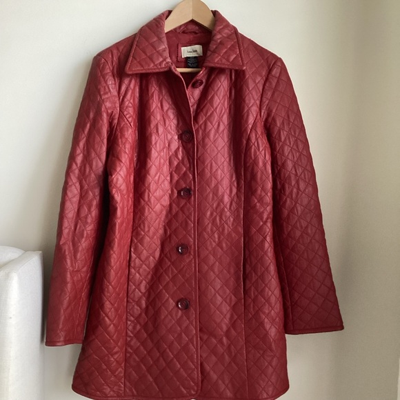 Neiman Marcus Jackets & Blazers - Vintage Neiman Marcus Leather Coat Womens Large Burgundy Red Diamond Pattern